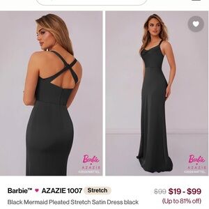 Azazie Black Long Mermaid Pleated Stretch Satin Bridesmaid Gown